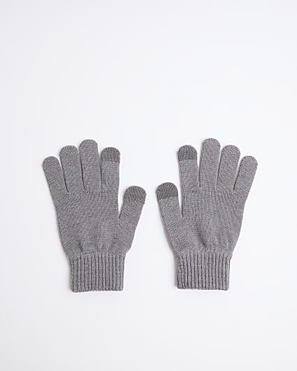 Grey Knit Touch Screen Gloves