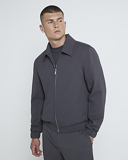 Grey Regular Fit Waffle Harrington Jacket