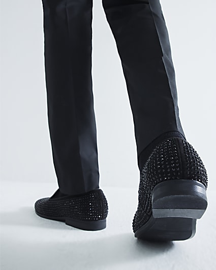 Black Embellished Slip On Loafers