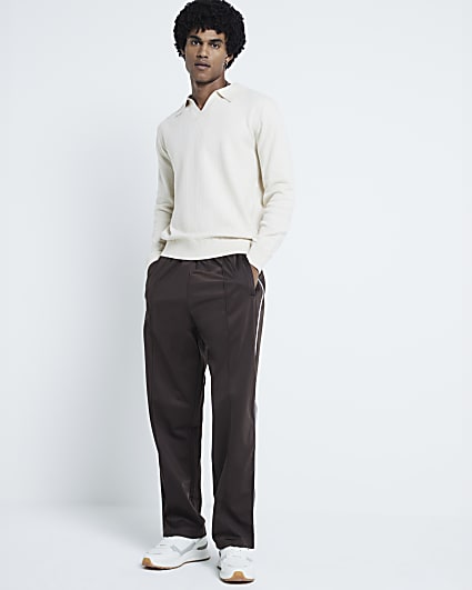 Ecru Textured Slim Fit Jumper