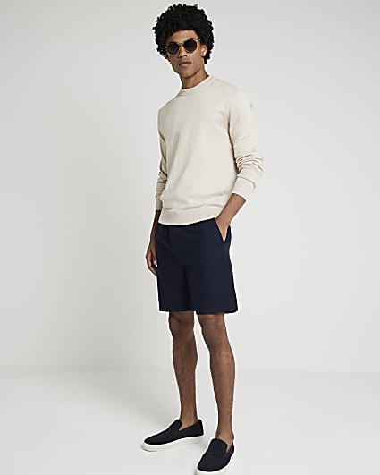 Beige slim fit knit crew neck jumper