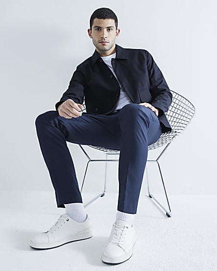 Navy Skinny Fit Twill Trousers