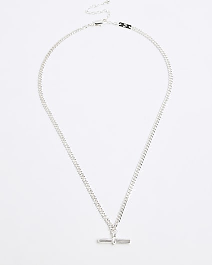 Silver colour t bar necklace