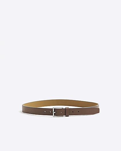 Brown faux leather textured belt