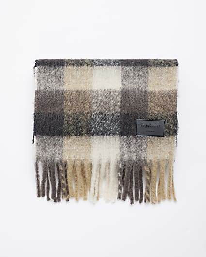 Brown Checked Brushed Scarf