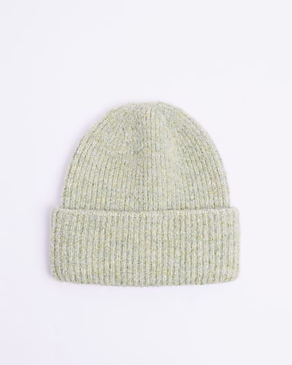 Green chunky knit beanie hat