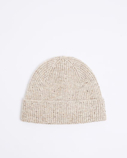 Ecru Ribbed Beanie Hat