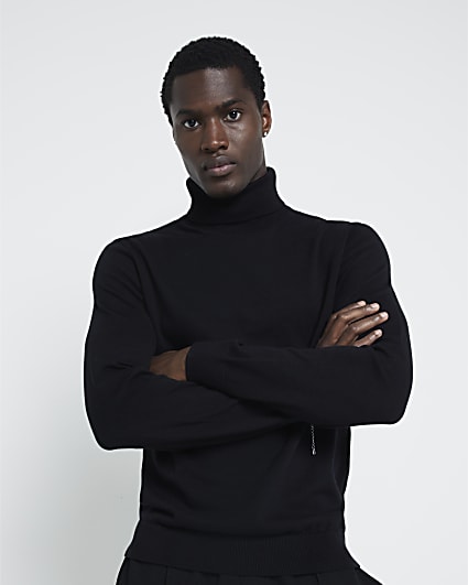 Black slim fit roll neck jumper best sale