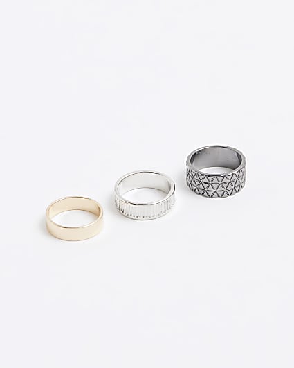 3 Pack silver colour textured rings