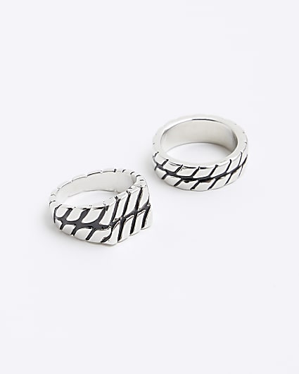 2PK silver colour textured rings