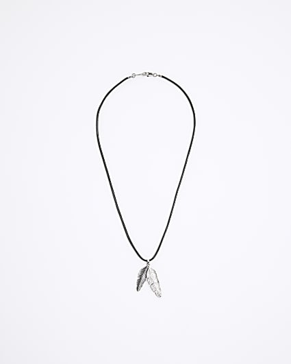 Silver Colour Feather Pendant Necklace