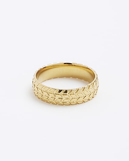 Gold Colour Stainless Steel Textured Ring