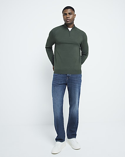 Khaki Slim Fit Half Zip Jumper