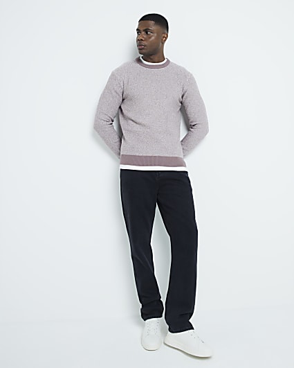 Purple Slim Fit Waffle Crew Neck Jumper