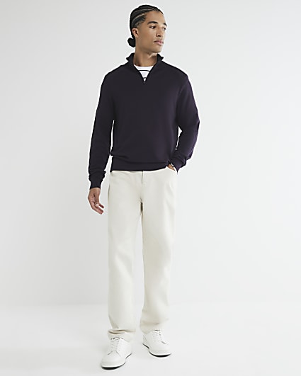 Navy Slim Fit Half Zip Jumper