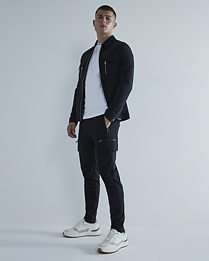 Black skinny fit stretch cargo trousers