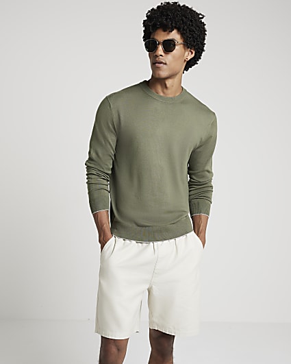 Khaki slim fit crew neck jumper