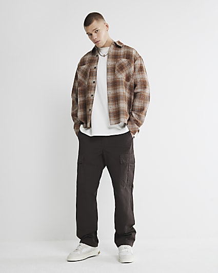 Brown loose fit cargo trousers