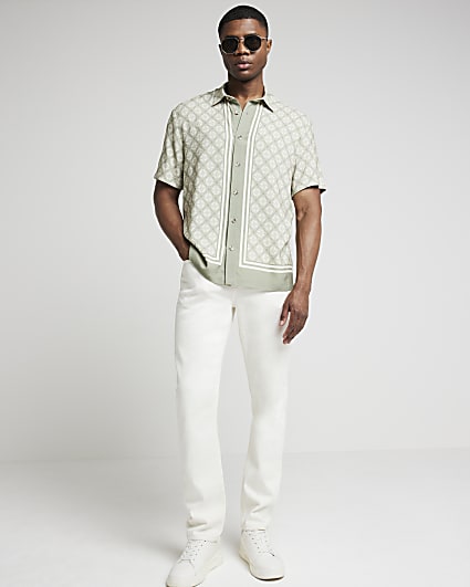 Green regular fit geometric shirt