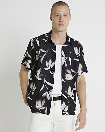 Black regular fit floral shirt