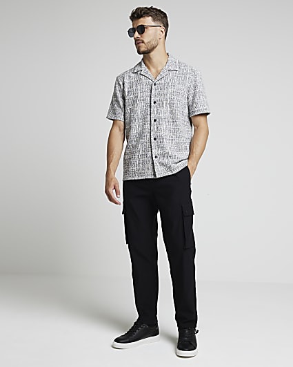 Grey regular fit boucle revere shirt