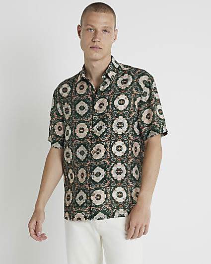 Green regular fit mosaic graphic shirt