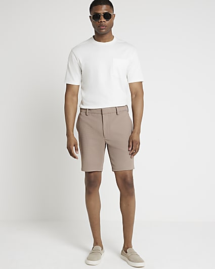 Beige slim fit waffle shorts