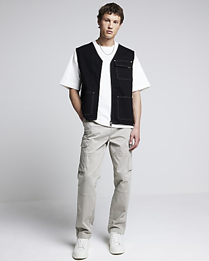 Black regular fit denim utility gilet