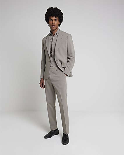 Beige Slim Fit Suit Trousers