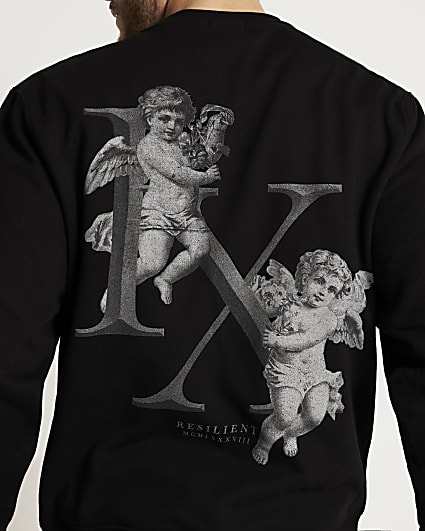 Black regular fit cherub graphic t-shirt