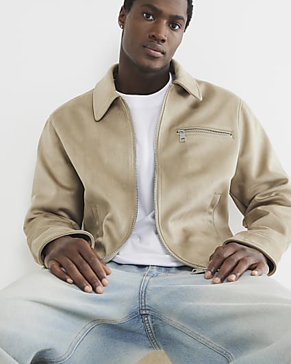 Beige Suedette Zip Jacket