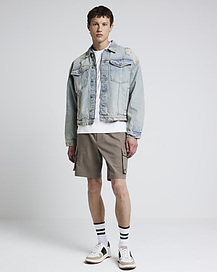 Beige regular fit smart cargo shorts