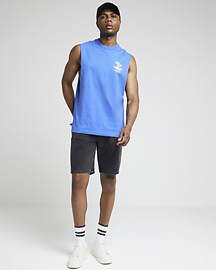 Blue regular fit graphic print tank