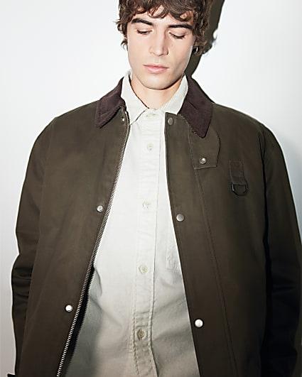 Khaki Regular fit Waxed Jacket