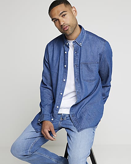 Blue regular fit lightweight denim shirt