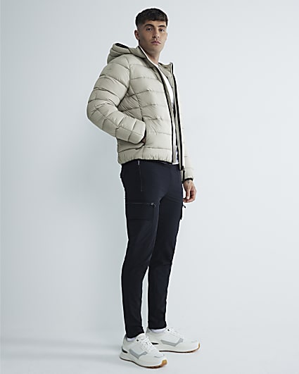 Beige Quilted Hooded Puffer Coat