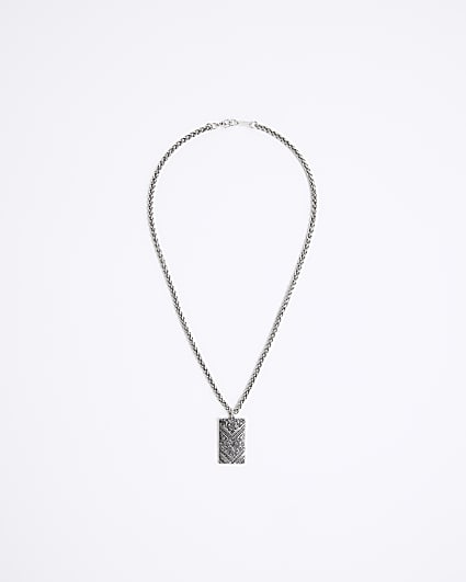 Silver colour textured tag necklace