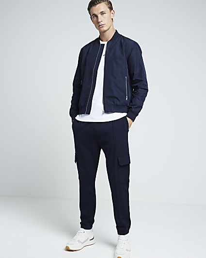 Navy regular fit stretch cargo smart joggers