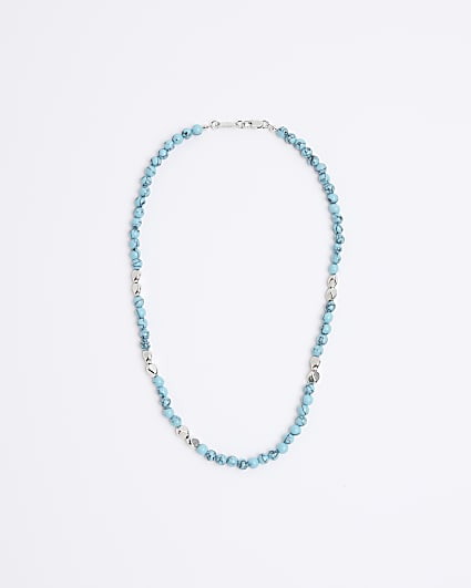 Blue Metal Beaded Necklace