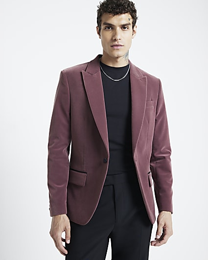 Pink regular fit velvet tux jacket