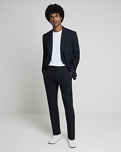 Navy slim fit pinstripe suit trousers