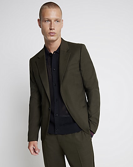 Green skinny fit single breasted suit jacket