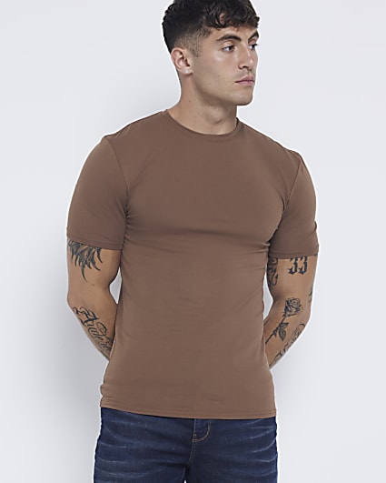 Brown RI studio muscle fit stretch t-shirt