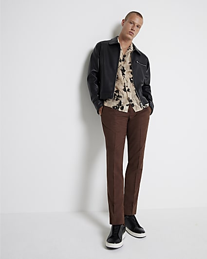 Brown Skinny Fit Suit Trousers