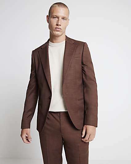 Rust Skinny Fit Single Breasted Suit Jacket