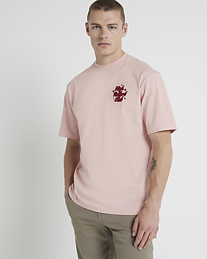 Pink regular fit graphic print t-shirt