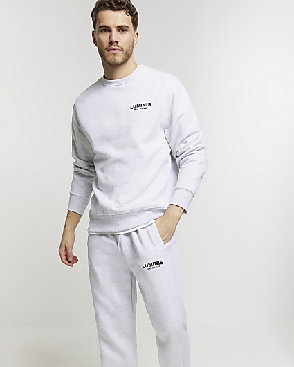 Grey regular fit graphic cuffed joggers