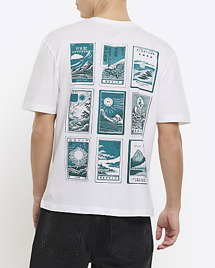 White regular fit Japanese graphic t-shirt