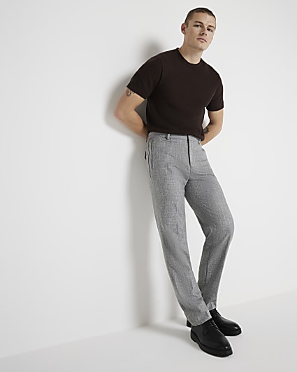 Grey Slim Fit Textured Smart Trousers