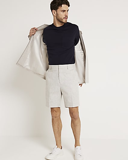 Grey slim fit texture shorts